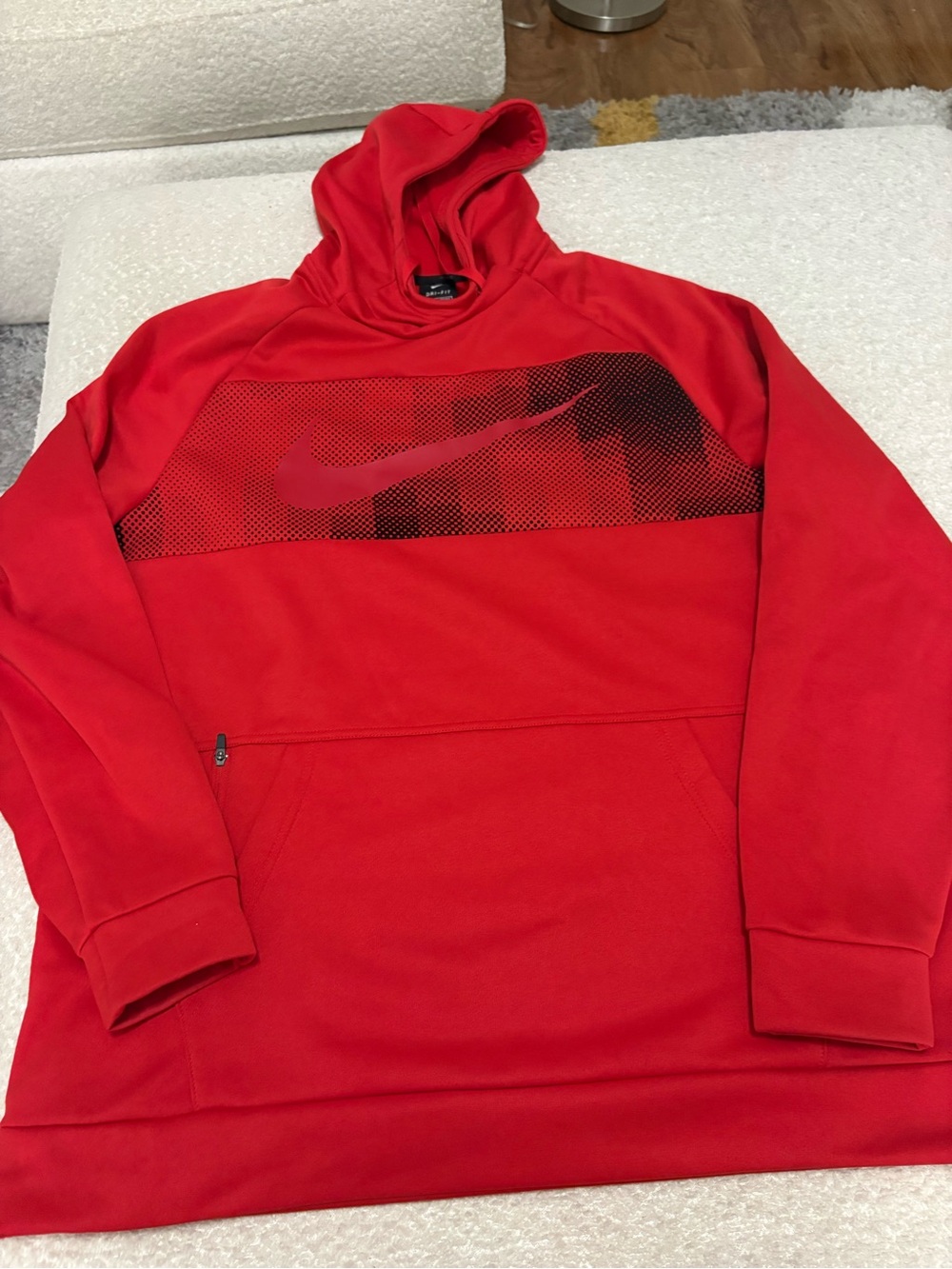 Nike Red Hooded Performance Pullover with Black Swoosh Graphic